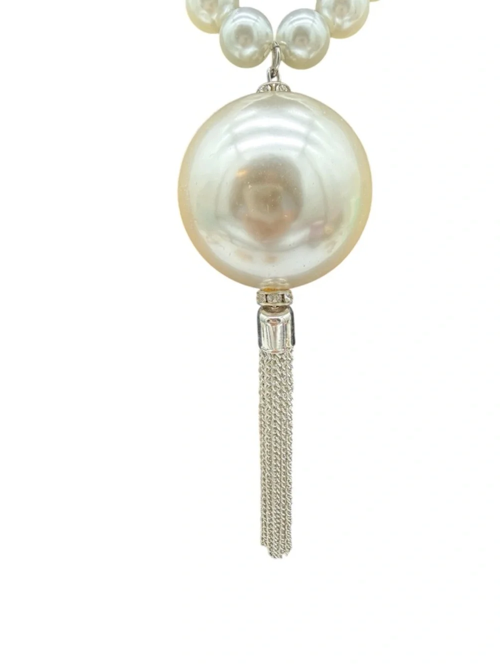 Classic White Faux Pearl Tassel Necklace - Picture 5 of 7
